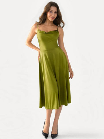 Popilush® Midi Dress / Green / XS Shapewear Strappy Cowl Neck Tummy Control Flare Dress