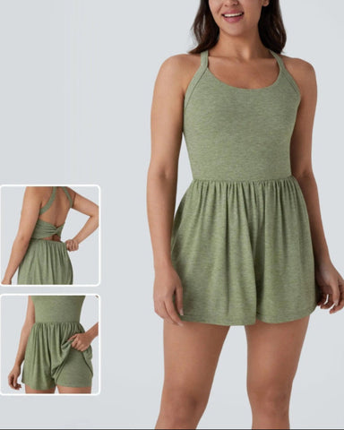 Backless Twisted Side Pocket 2-in-1 Resort Romper-Easy Peezy Edition